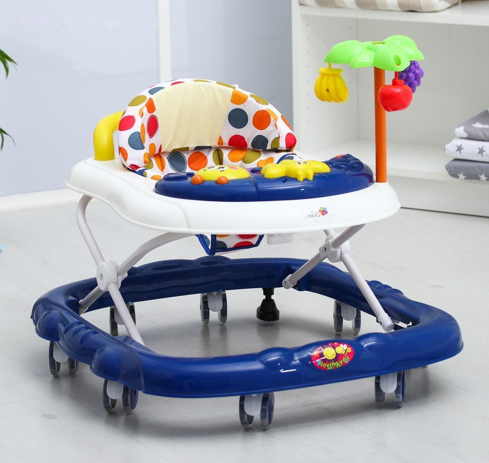 Ходунки «Пальма», 7 силик. колес, муз., игрушки, синий/белый, муз.панель цвет МИКС