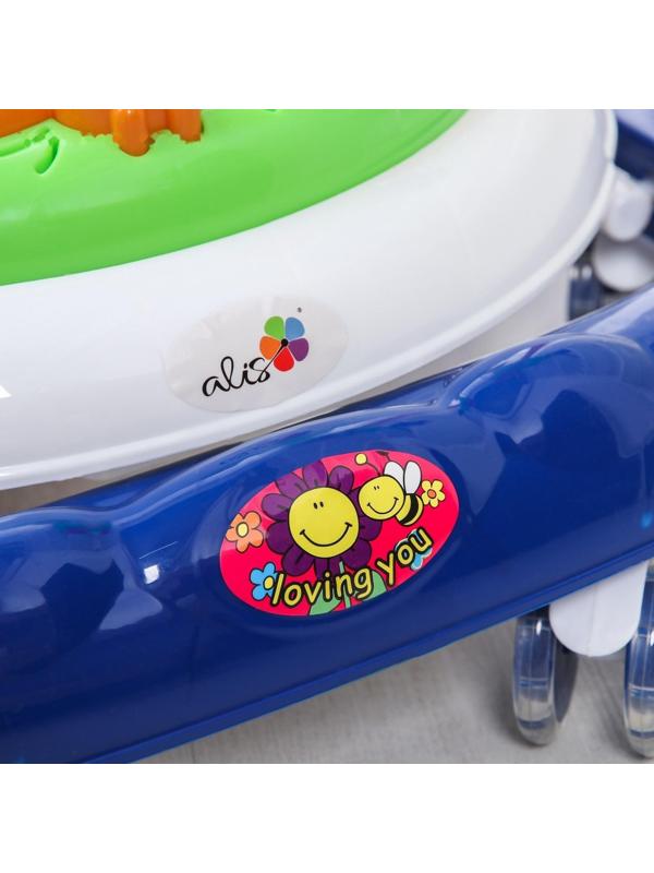 Ходунки «Пальма», 7 силик. колес, муз., игрушки, синий/белый, муз.панель цвет МИКС