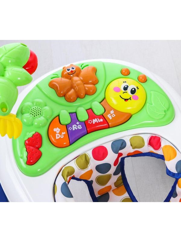 Ходунки «Пальма», 7 силик. колес, муз., игрушки, синий/белый, муз.панель цвет МИКС