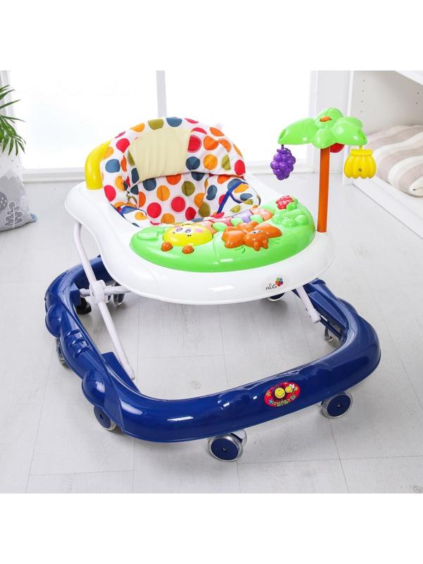 Ходунки «Пальма», 7 силик. колес, муз., игрушки, синий/белый, муз.панель цвет МИКС