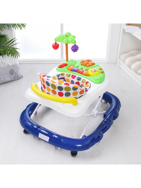 Ходунки «Пальма», 7 силик. колес, муз., игрушки, синий/белый, муз.панель цвет МИКС