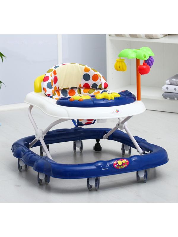 Ходунки «Пальма», 7 силик. колес, муз., игрушки, синий/белый, муз.панель цвет МИКС