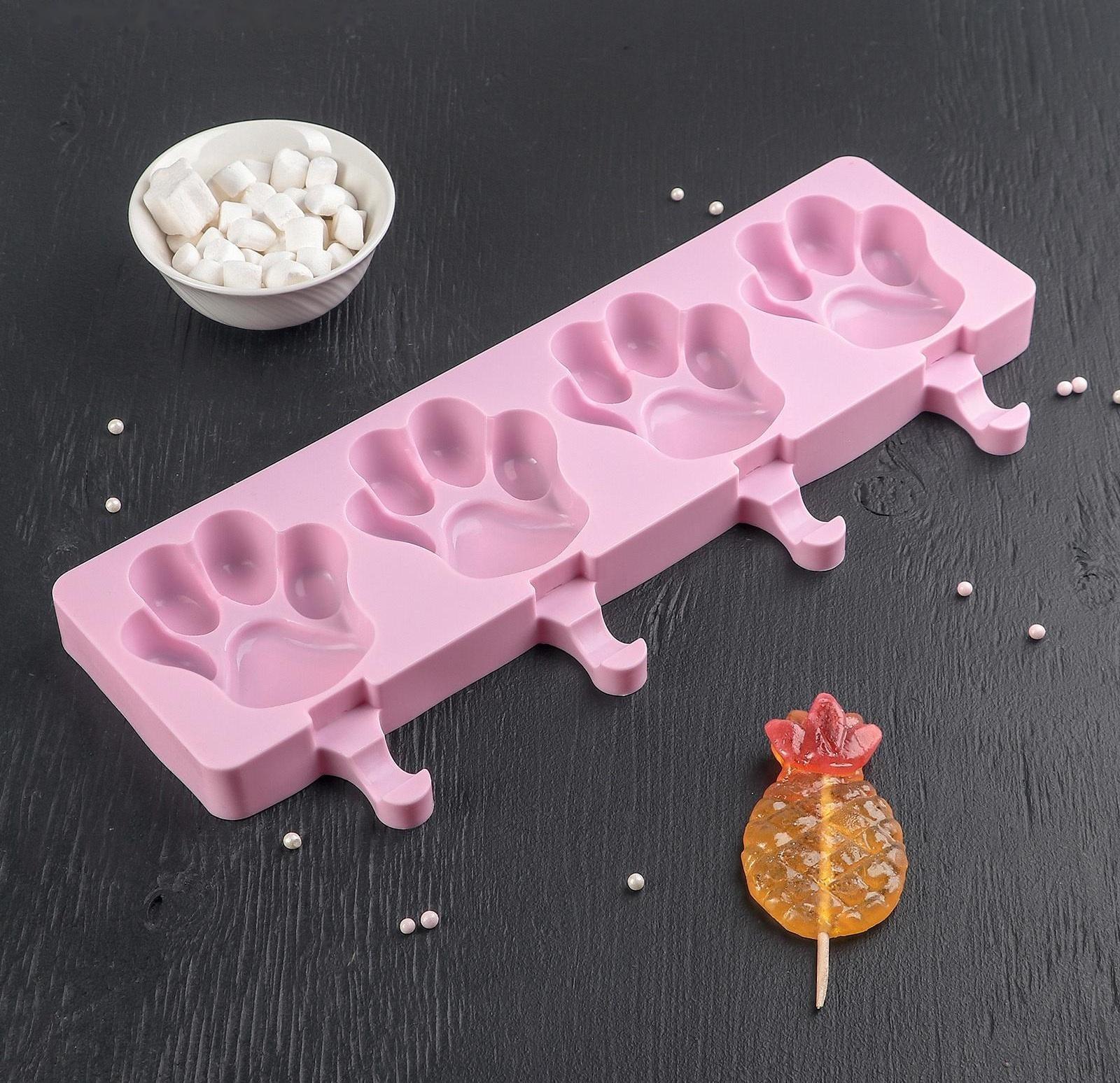 Форма для мороженого «Лапки», 26×14 см, 4 ячейки (8,5×8,5 см), цвет МИКС