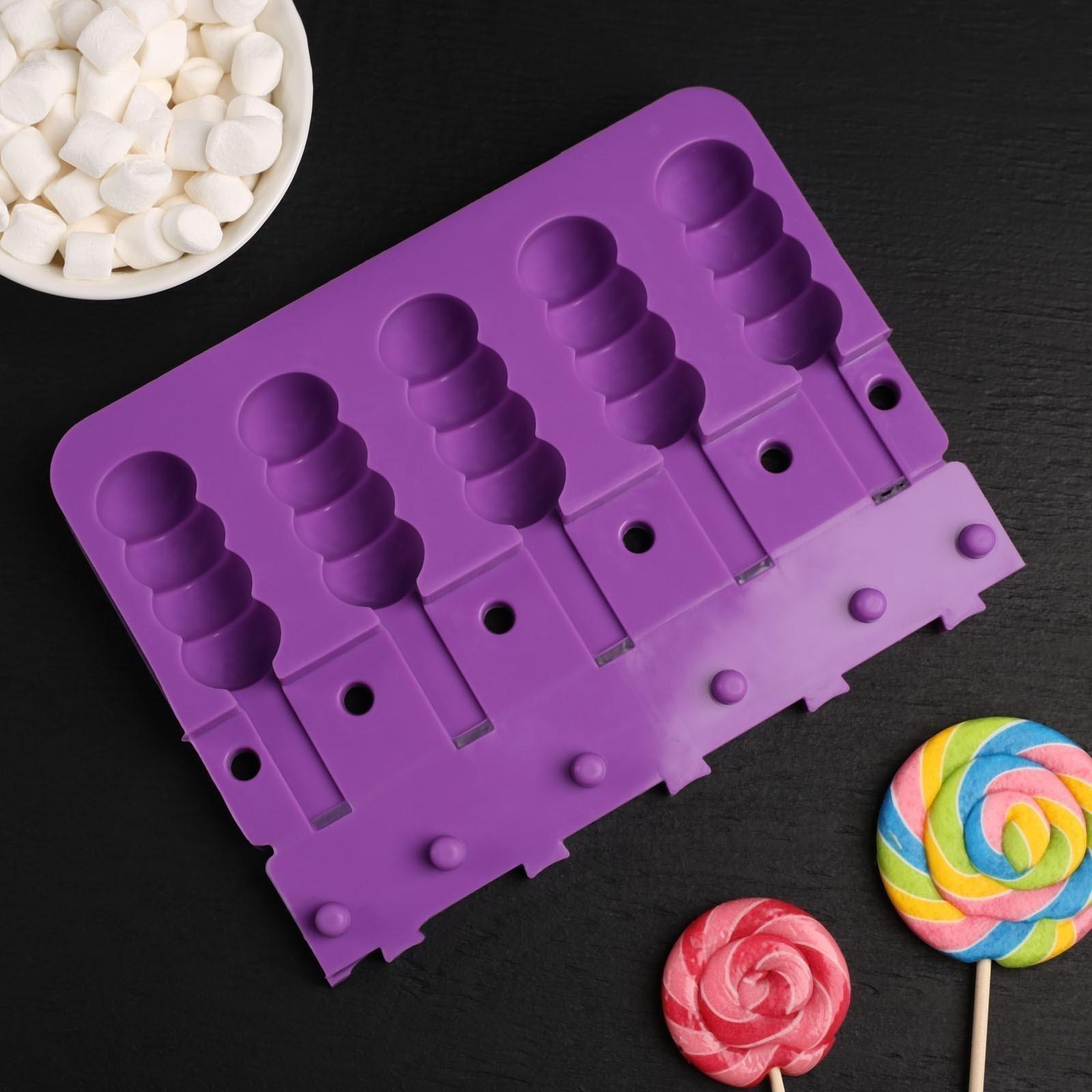 Форма для леденцов «Батончик», 19×11×2 см, 5 ячеек (6×2,6 см), цвет МИКС