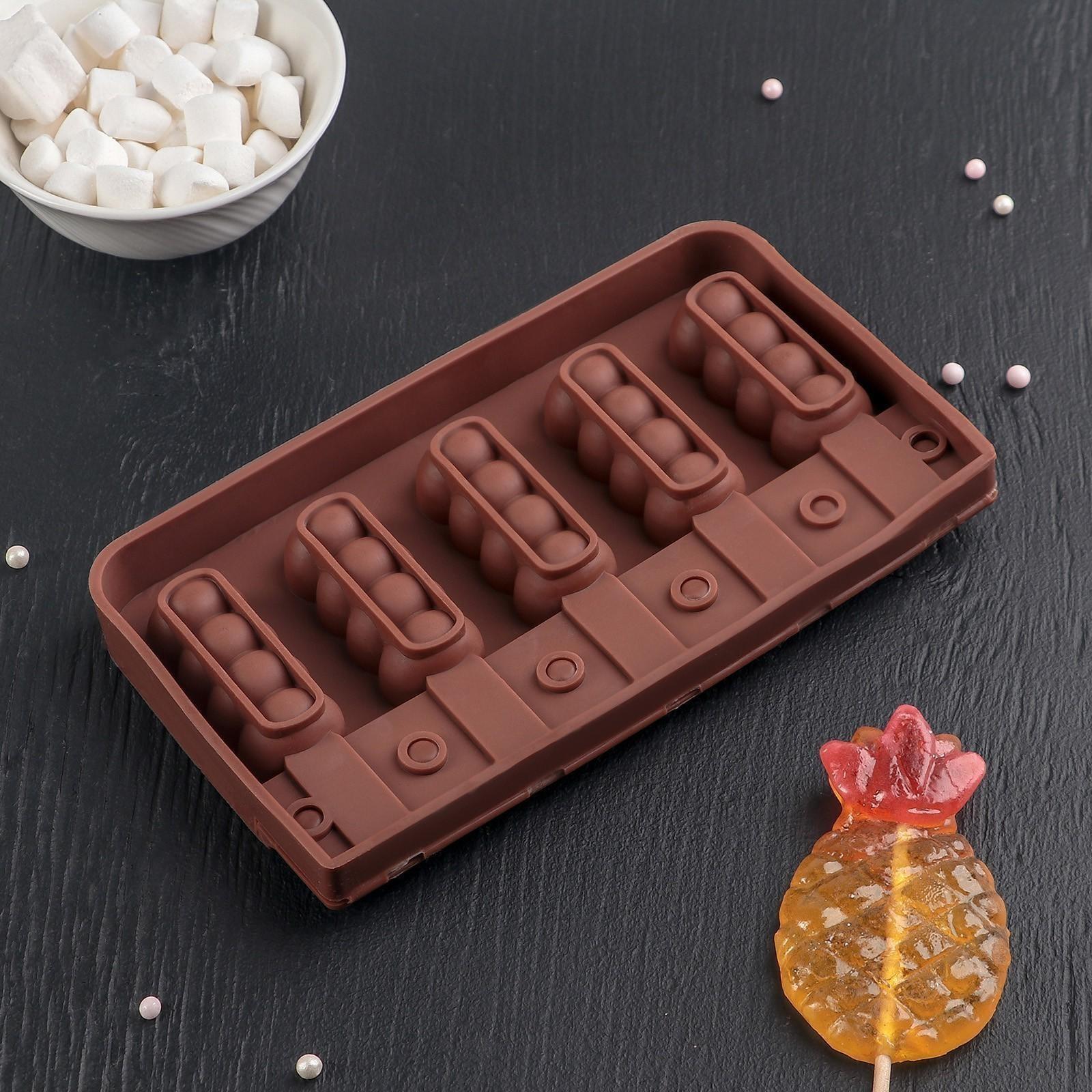 Форма для леденцов «Батончик», 19×11×2 см, 5 ячеек (6×2,6 см), цвет МИКС