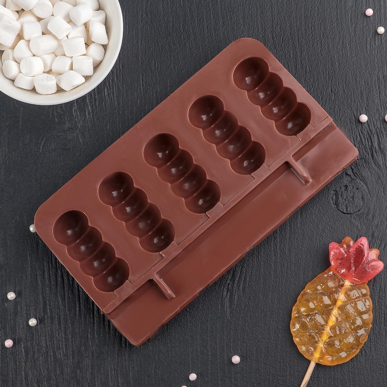 Форма для леденцов «Батончик», 19×11×2 см, 5 ячеек (6×2,6 см), цвет МИКС