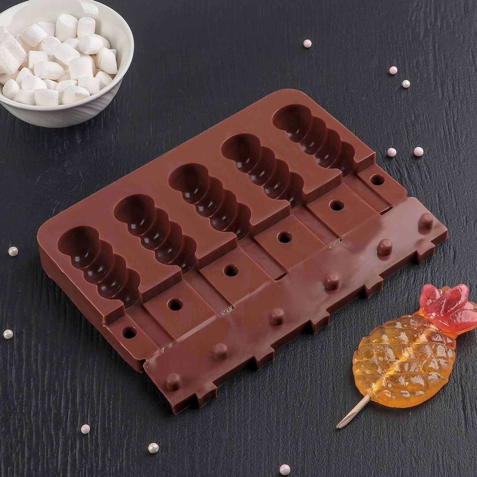 Форма для леденцов «Батончик», 19×11×2 см, 5 ячеек (6×2,6 см), цвет МИКС