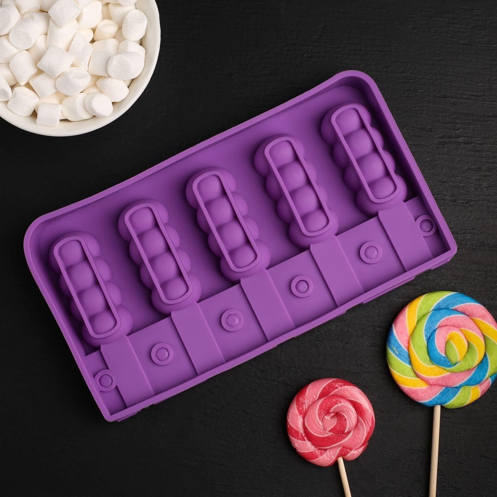 Форма для леденцов «Батончик», 19×11×2 см, 5 ячеек (6×2,6 см), цвет МИКС