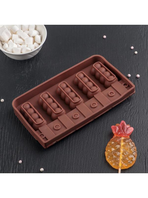 Форма для леденцов «Батончик», 19×11×2 см, 5 ячеек (6×2,6 см), цвет МИКС