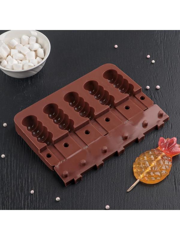 Форма для леденцов «Батончик», 19×11×2 см, 5 ячеек (6×2,6 см), цвет МИКС