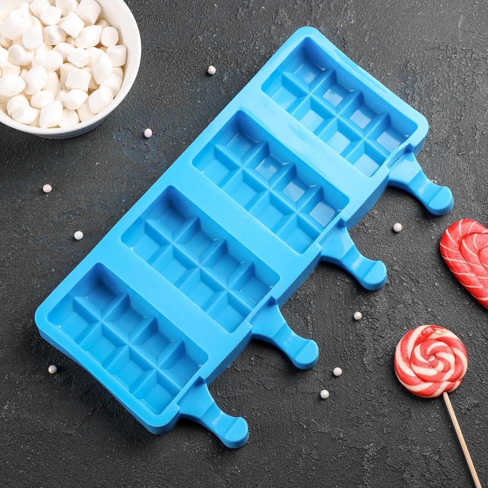 Форма для мороженого «Вафельный рожок», 25,6×14,5 см, 4 ячейки (9,2×4,8 см), цвет МИКС