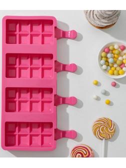 Форма для мороженого «Вафельный рожок», 25,6×14,5 см, 4 ячейки (9,2×4,8 см), цвет МИКС