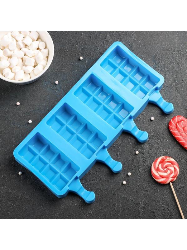 Форма для мороженого «Вафельный рожок», 25,6×14,5 см, 4 ячейки (9,2×4,8 см), цвет МИКС