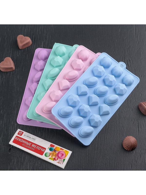 Форма для льда и кондитерских украшений Доляна «Огранка», 22×11 см, силикон, 18 ячеек, цвет МИКС