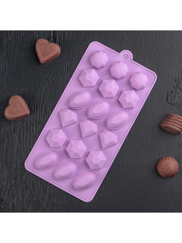 Форма для льда и кондитерских украшений Доляна «Огранка», 22×11 см, силикон, 18 ячеек, цвет МИКС