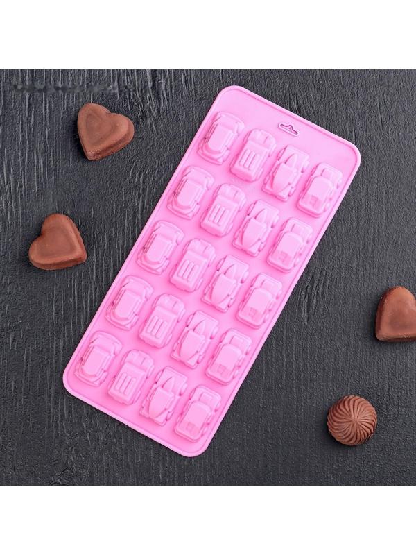 Форма для льда и кондитерских украшений Доляна «Автомобили», 22×10×1,8 см, силикон, 20 ячеек, цвет МИКС