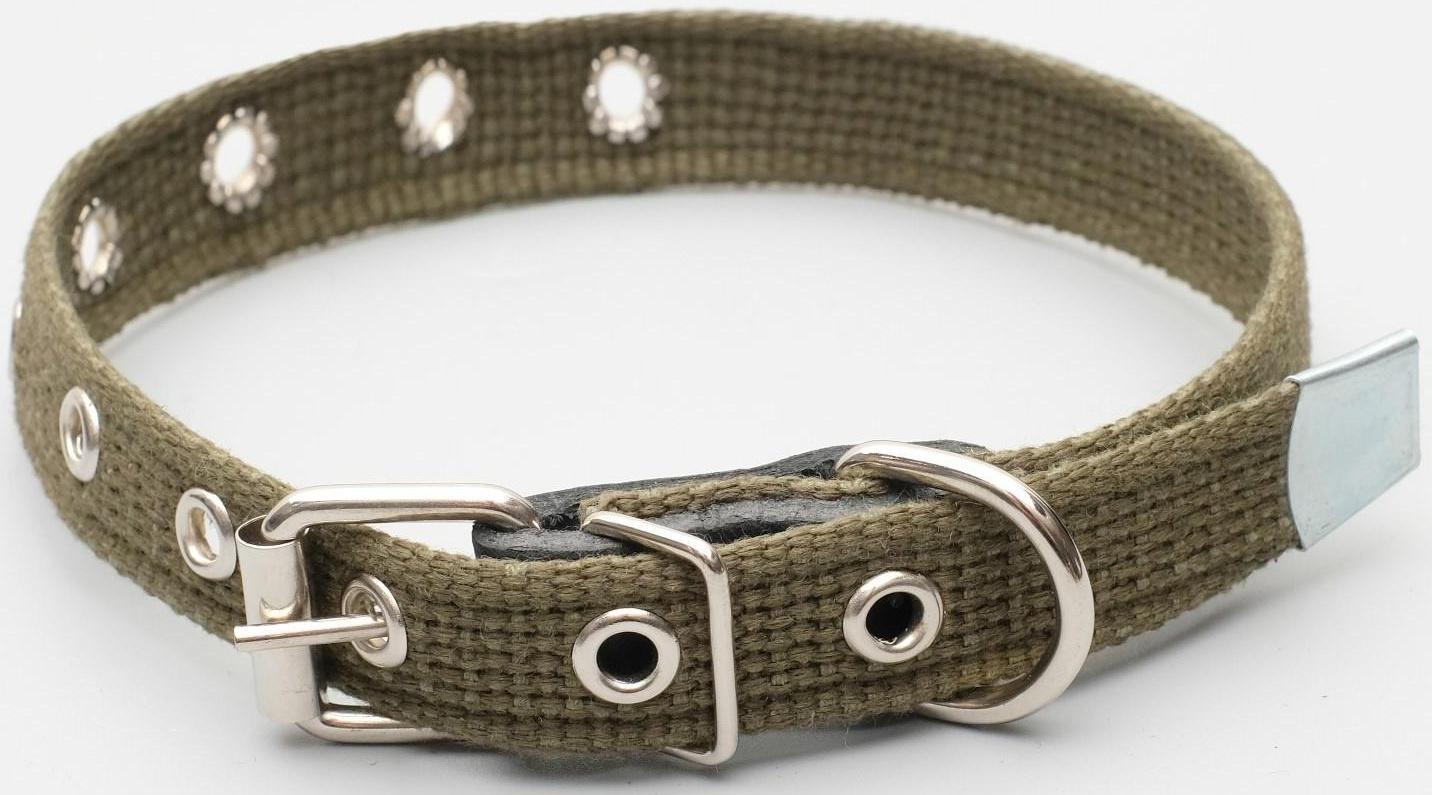 Ошейник брезентовый безразмерный однослойный, 52 х 2 см, ОШ 23-46 см, хаки