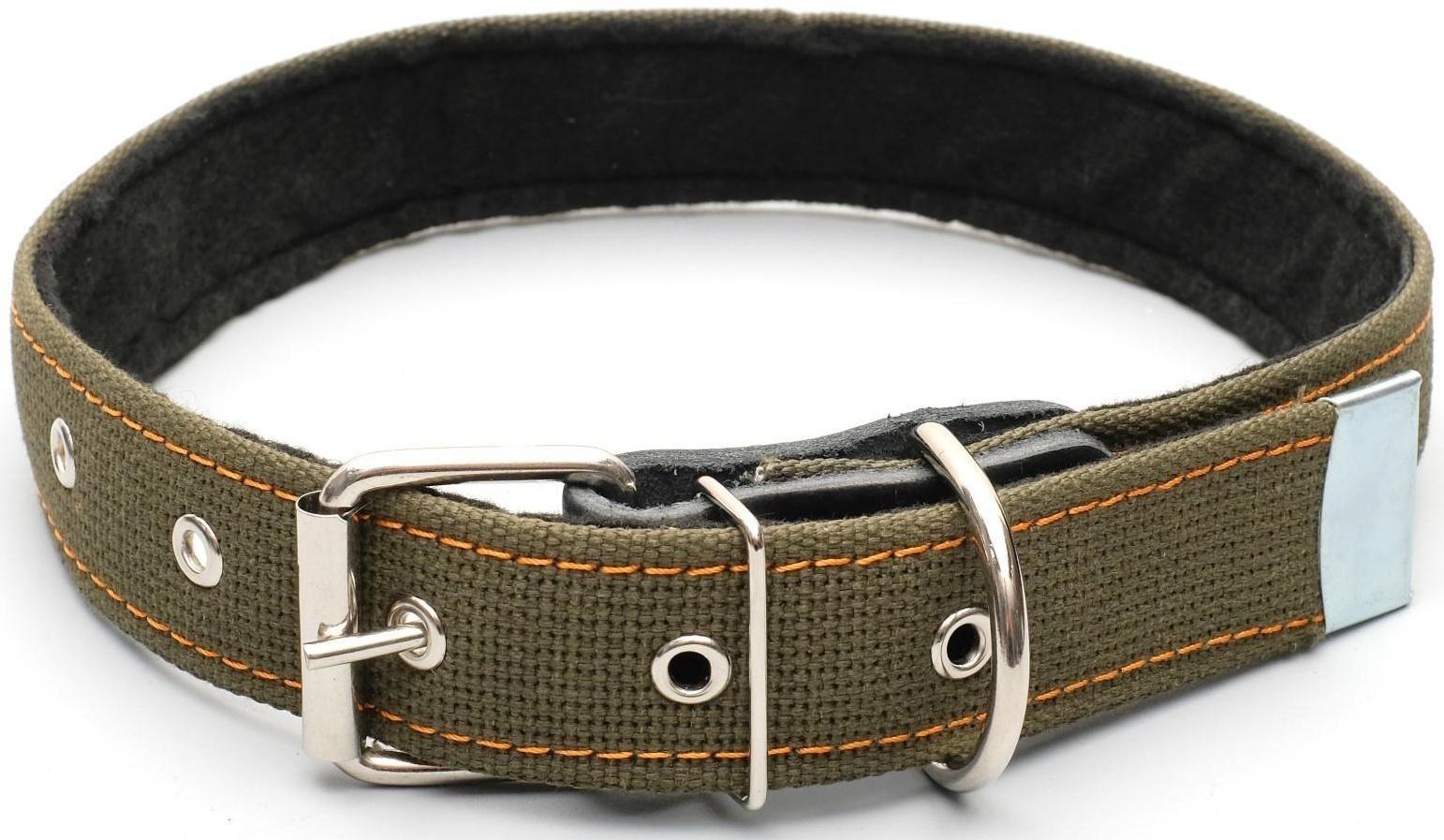 Ошейник брезентовый с подкладом, 72 х 3,5 см, ОШ 45-60 см, хаки