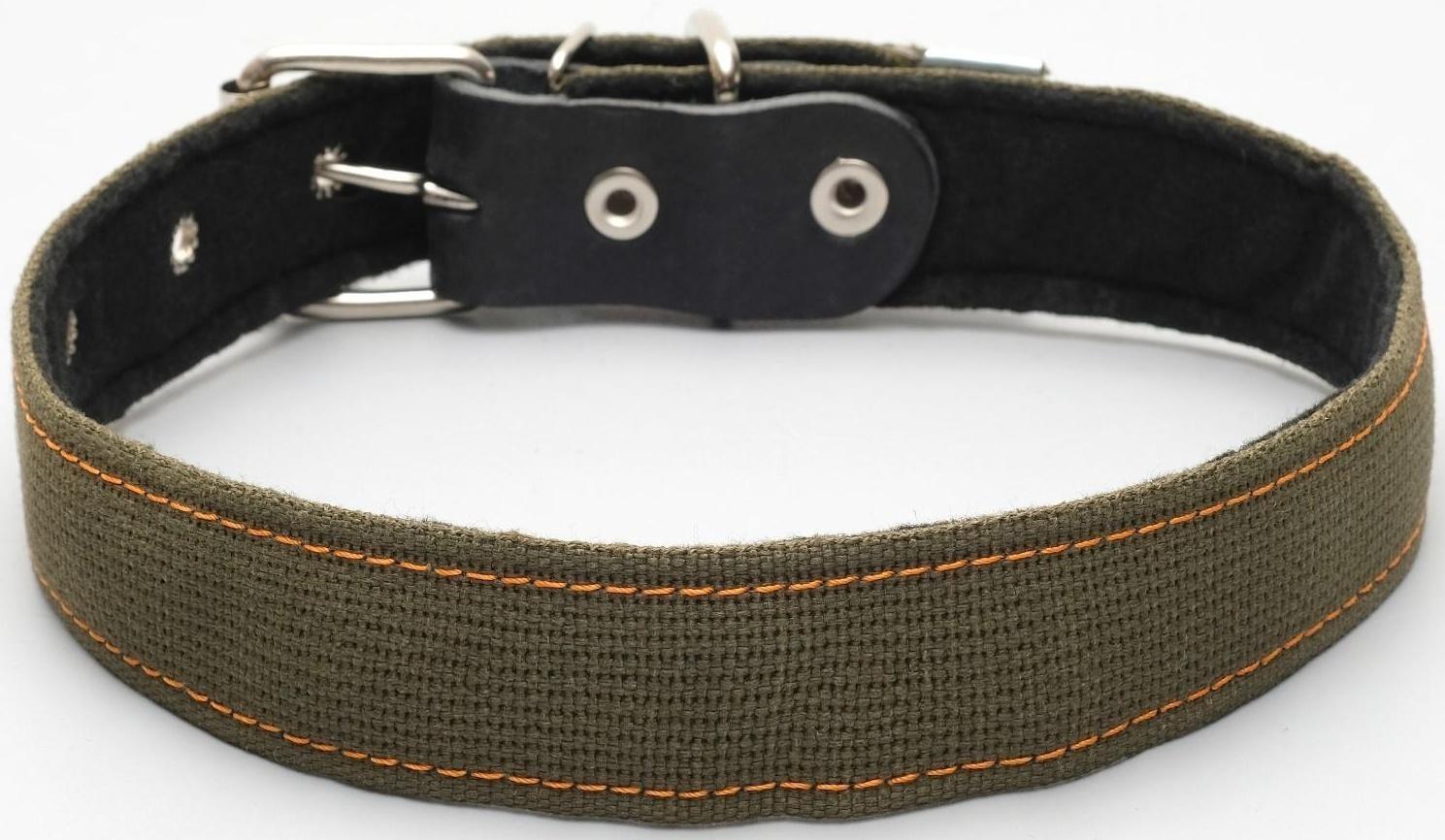 Ошейник брезентовый с подкладом, 72 х 3,5 см, ОШ 45-60 см, хаки