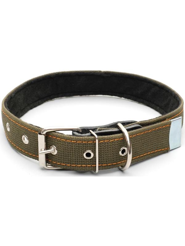 Ошейник брезентовый с подкладом, 72 х 3,5 см, ОШ 45-60 см, хаки