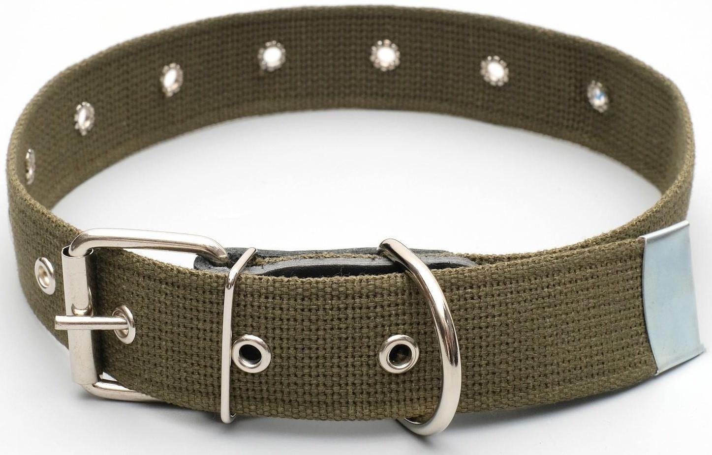 Ошейник брезентовый безразмерный однослойный, 72 х 3,5 см, ОШ 45-60 см, хаки