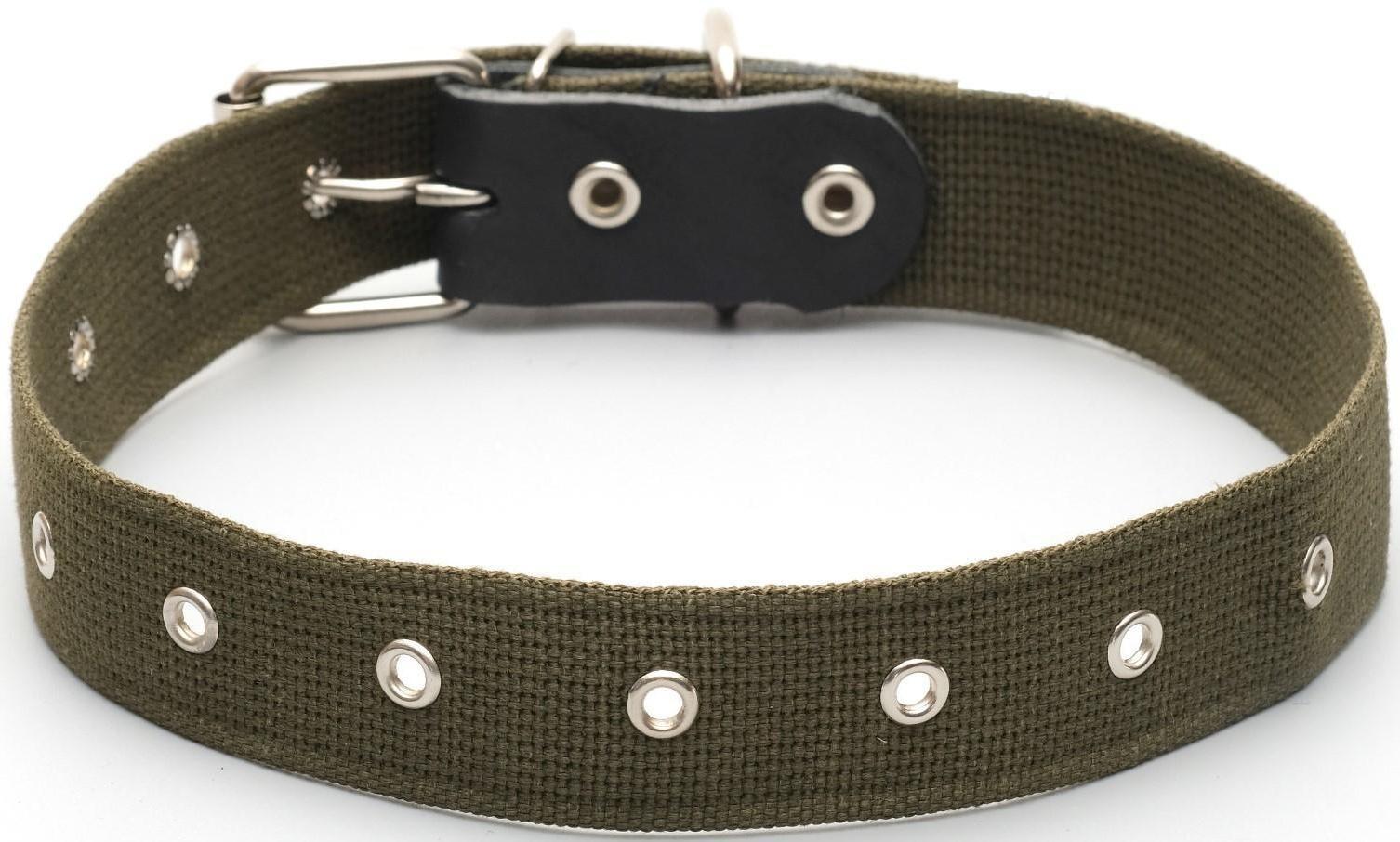Ошейник брезентовый безразмерный однослойный, 72 х 3,5 см, ОШ 45-60 см, хаки
