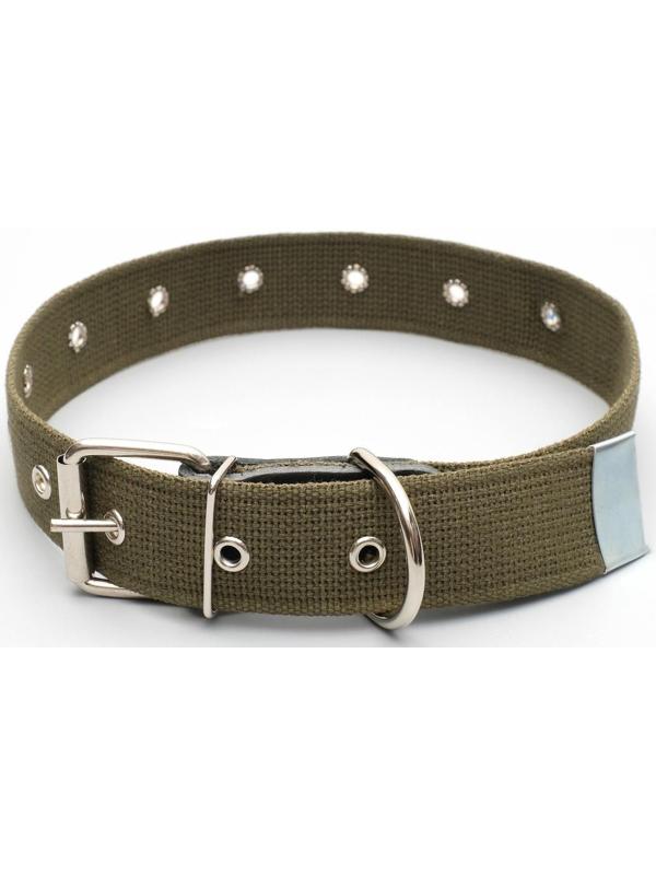 Ошейник брезентовый безразмерный однослойный, 72 х 3,5 см, ОШ 45-60 см, хаки