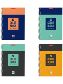 Тетрадь А5, 60 листов в клетку на гребне, ErichKrause Color Block, обложка мелованный картон, блок офсет, МИКС