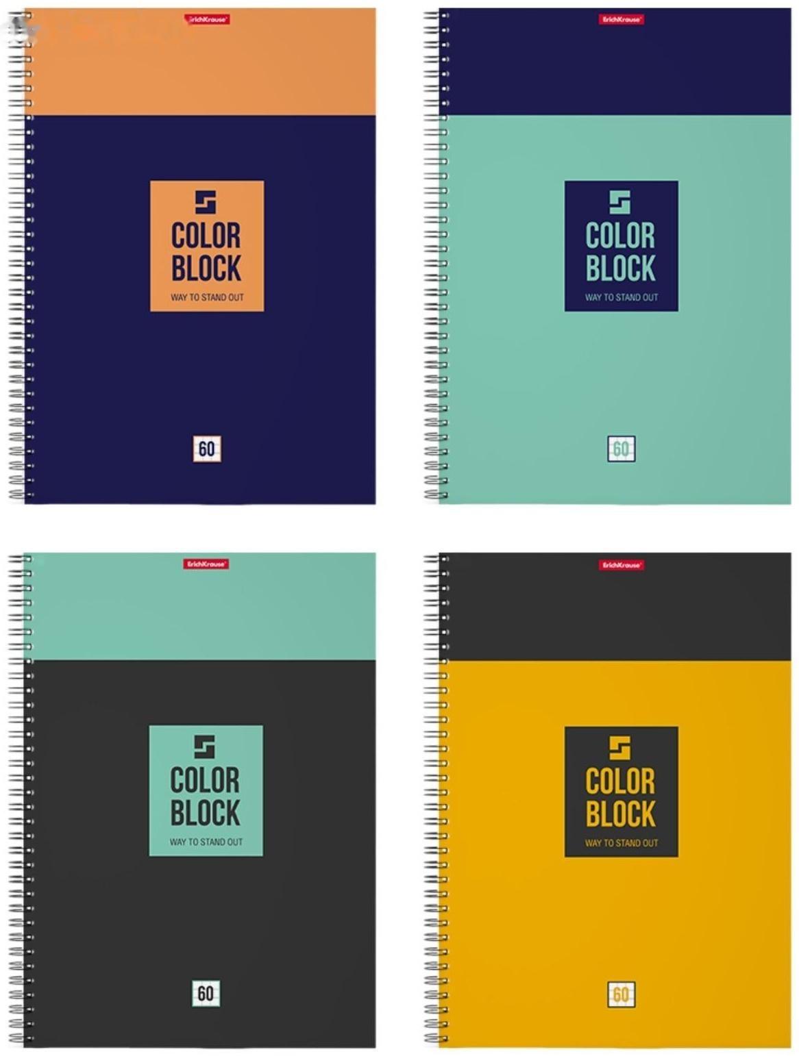 Тетрадь А4, 60 листов в клетку на гребне ErichKrause Color Block, обложка мелованный картон / Микс 1 шт.