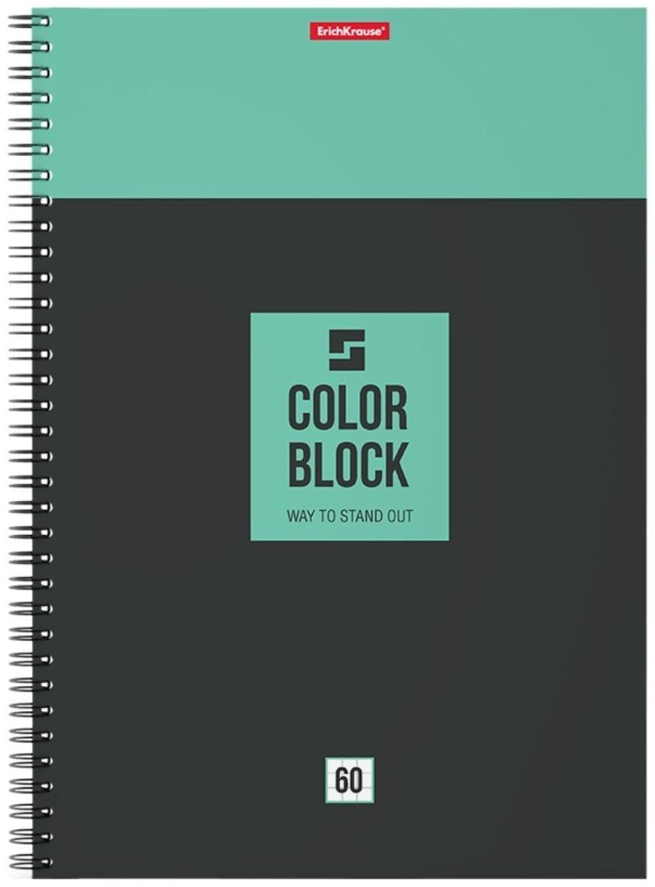 Тетрадь А4, 60 листов в клетку на гребне ErichKrause Color Block, обложка мелованный картон / Микс 1 шт.