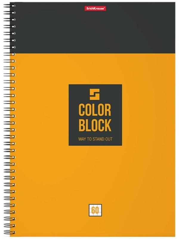 Тетрадь А4, 60 листов в клетку на гребне ErichKrause Color Block, обложка мелованный картон / Микс 1 шт.