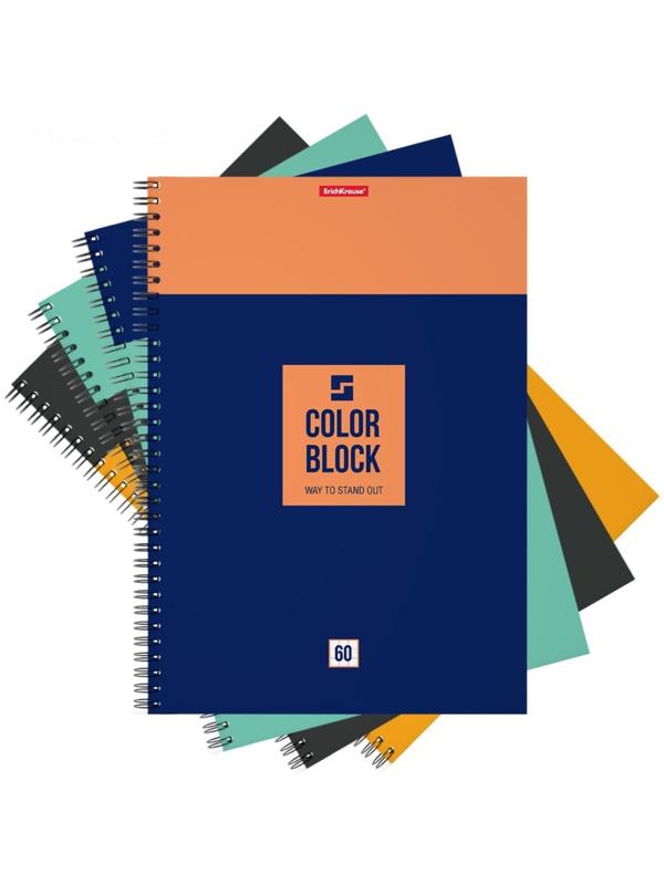 Тетрадь А4, 60 листов в клетку на гребне ErichKrause Color Block, обложка мелованный картон / Микс 1 шт.