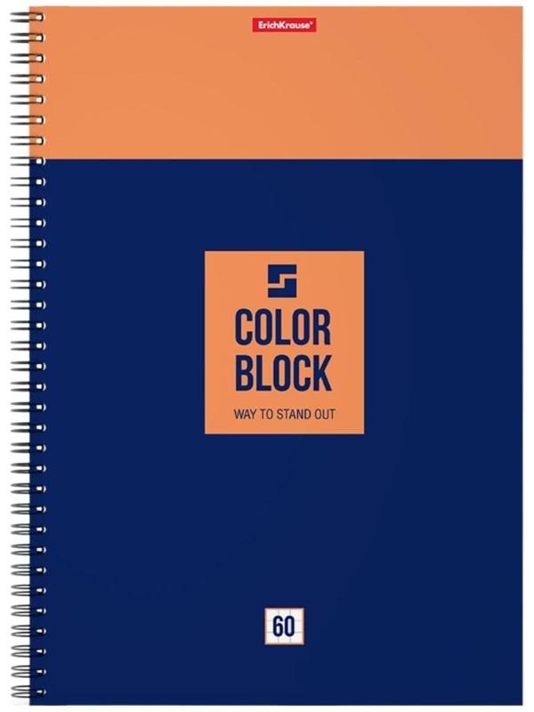 Тетрадь А4, 60 листов в клетку на гребне ErichKrause Color Block, обложка мелованный картон / Микс 1 шт.