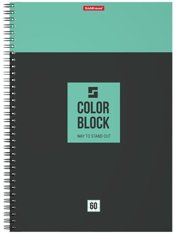 Тетрадь А4, 60 листов в клетку на гребне ErichKrause Color Block, обложка мелованный картон / Микс 1 шт.
