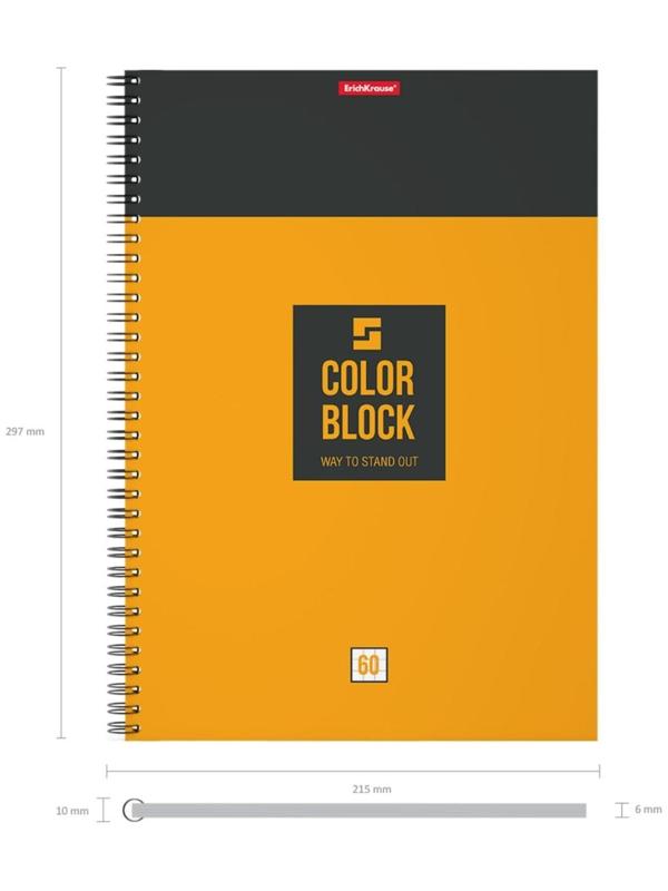 Тетрадь А4, 60 листов в клетку на гребне ErichKrause Color Block, обложка мелованный картон / Микс 1 шт.