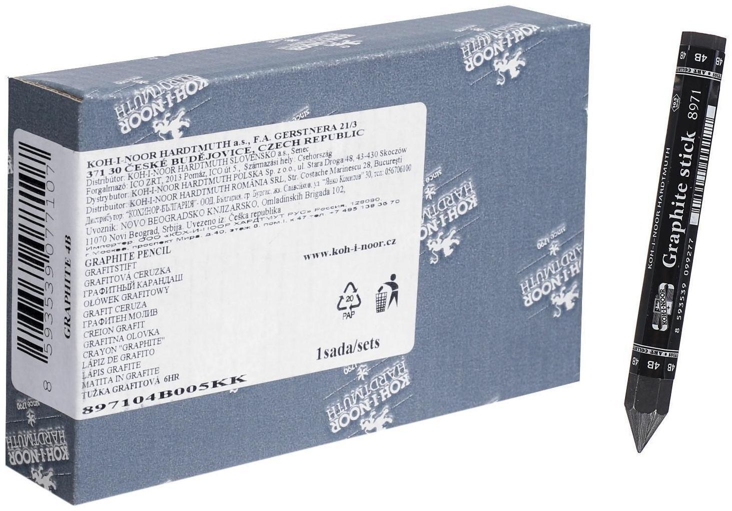 Карандаш чернографитный (цельнографитовый) Koh-I-Noor 8971 4B, утолщённый