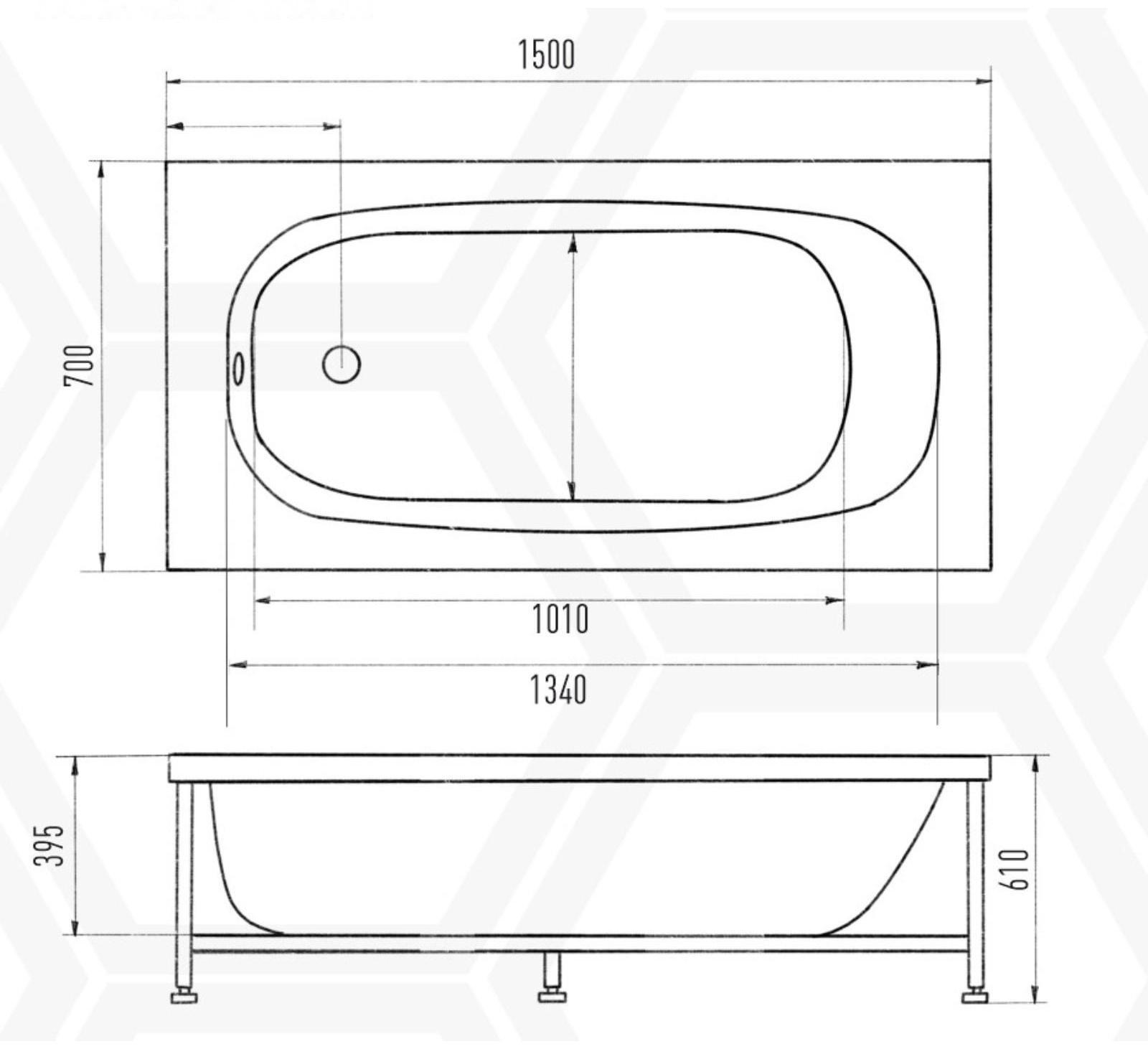 Ванна акриловая Eurolux LAIT Х15070, 150x70x40 см, без каркаса