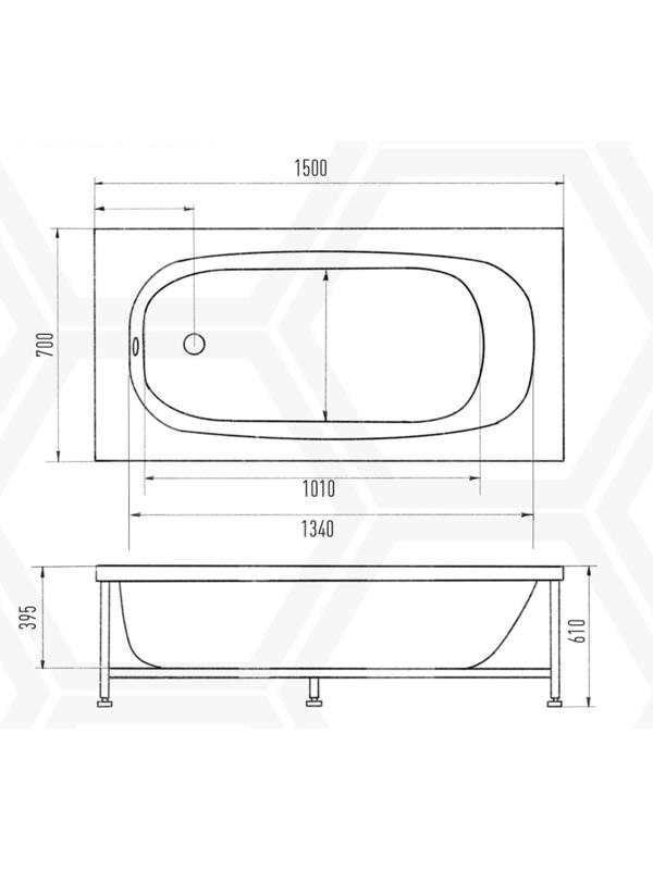Ванна акриловая Eurolux LAIT Х15070, 150x70x40 см, без каркаса