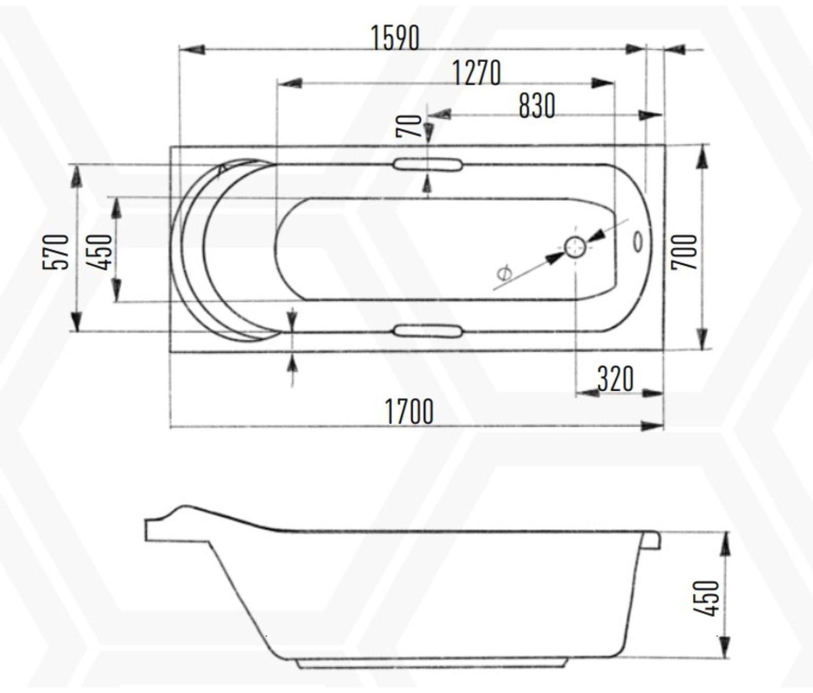 Ванна акриловая Eurolux MIAMIKA, 170x70x40 см, без каркаса