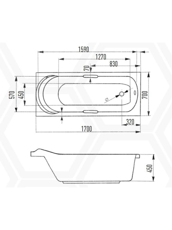 Ванна акриловая Eurolux MIAMIKA, 170x70x40 см, без каркаса