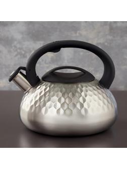 Чайник со свистком из нержавеющей стали Magistro Glow, 3 л, индукция, ручка soft-touch, цвет серебряный