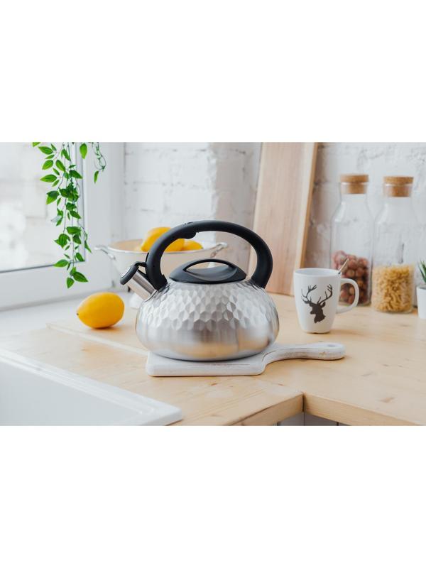 Чайник со свистком из нержавеющей стали Magistro Glow, 3 л, индукция, ручка soft-touch, цвет серебряный