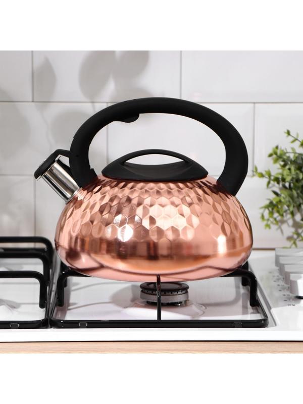 Чайник со свистком из нержавеющей стали Magistro Glow, 3 л, индукция, ручка soft-touch, цвет бронзовый