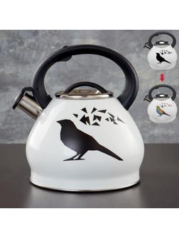Чайник со свистком из нержавеющей стали Доляна Magic birds, 3 л, с индикатором нагрева, индукция