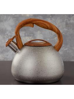 Чайник со свистком из нержавеющей стали Magistro Stone, 2,7 л, ручка soft-touch, индукция, цвет серый