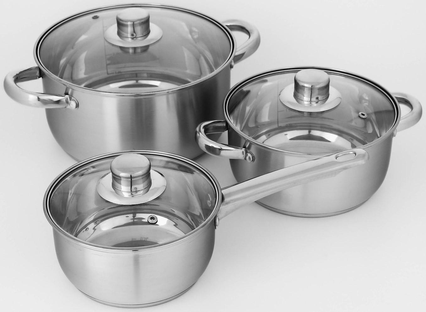 Набор посуды из нержавеющей стали Доляна «Гретте», 3 предмета: сотейник 1,5 л, d=16 см, кастрюли 2 л, 4 л, d=18 см, d=22 см, крышки