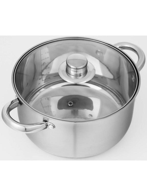 Набор посуды из нержавеющей стали Доляна «Гретте», 3 предмета: сотейник 1,5 л, d=16 см, кастрюли 2 л, 4 л, d=18 см, d=22 см, крышки