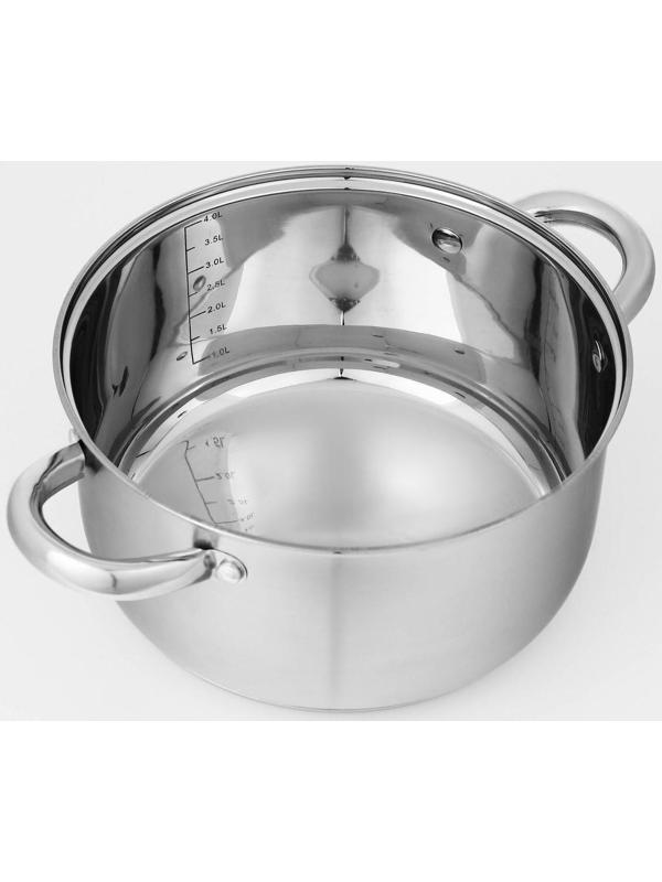 Набор посуды из нержавеющей стали Доляна «Гретте», 3 предмета: сотейник 1,5 л, d=16 см, кастрюли 2 л, 4 л, d=18 см, d=22 см, крышки