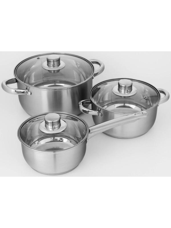 Набор посуды из нержавеющей стали Доляна «Гретте», 3 предмета: сотейник 1,5 л, d=16 см, кастрюли 2 л, 4 л, d=18 см, d=22 см, крышки