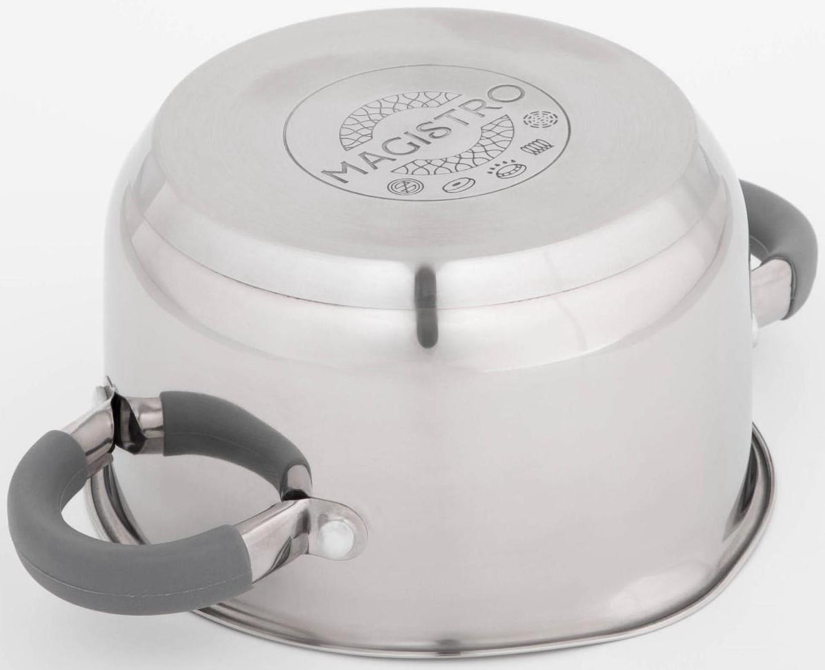 Кастрюля из нержавеющей стали Magistro Tefida, 1,7 л, крышка-дуршлаг, носик для слива, капсульное дно, силиконовые ручки, стеклянная крышка
